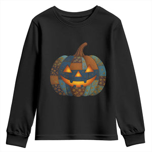 Halloween Blue Denim Patchwork Spooky Pumpkin Youth Sweatshirt TS11 Black Print Your Wear