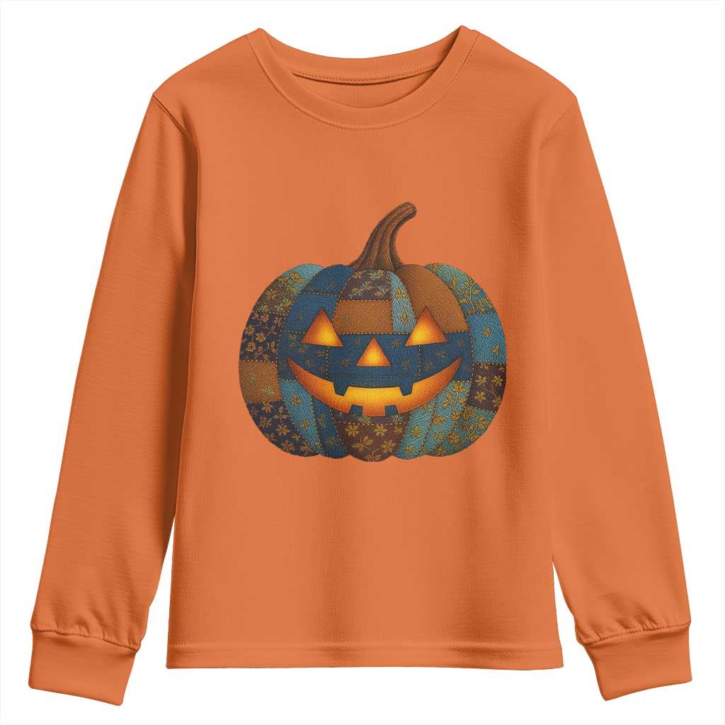 Halloween Blue Denim Patchwork Spooky Pumpkin Youth Sweatshirt TS11 Orange Print Your Wear