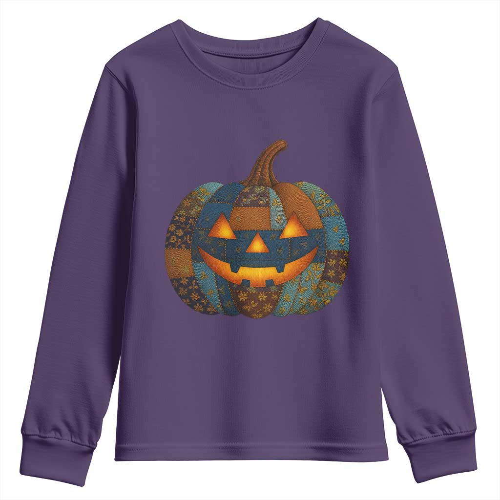 Halloween Blue Denim Patchwork Spooky Pumpkin Youth Sweatshirt TS11 Purple Print Your Wear