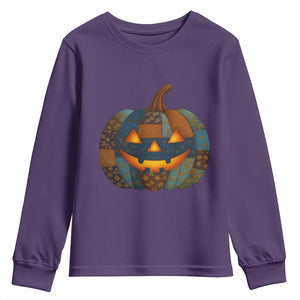 Halloween Blue Denim Patchwork Spooky Pumpkin Youth Sweatshirt TS11 Purple Print Your Wear