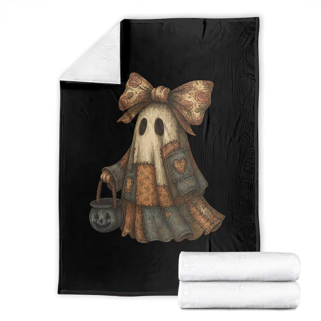 Halloween Vintage Denim Patchwork Spooky Ghost Coquette Throw Blanket TS11 Black Print Your Wear