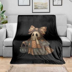 Halloween Vintage Denim Patchwork Spooky Ghost Coquette Throw Blanket TS11 Print Your Wear