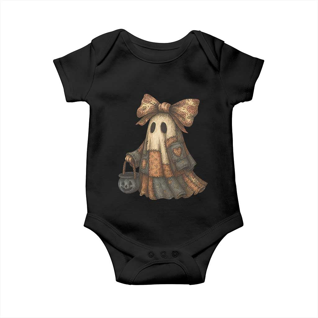 Halloween Vintage Denim Patchwork Spooky Ghost Coquette Baby Onesie TS11 Black Print Your Wear
