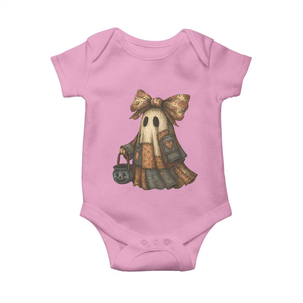 Halloween Vintage Denim Patchwork Spooky Ghost Coquette Baby Onesie TS11 Light Pink Print Your Wear