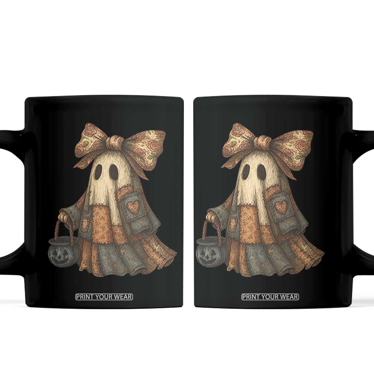 Halloween Vintage Denim Patchwork Spooky Ghost Coquette Coffee Mug TS11 Black Print Your Wear