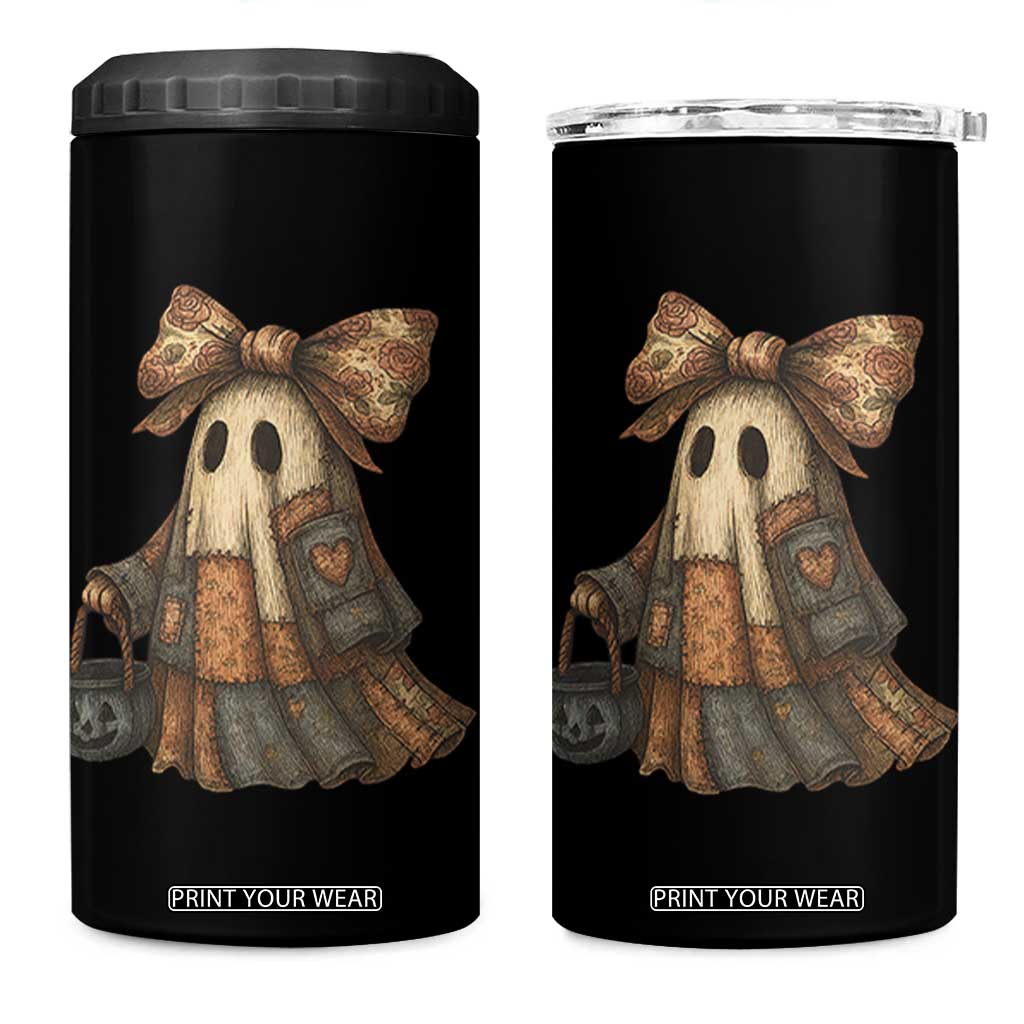 Halloween Vintage Denim Patchwork Spooky Ghost Coquette 4 in 1 Can Cooler Tumbler TS11 One Size: 16 oz Black Print Your Wear