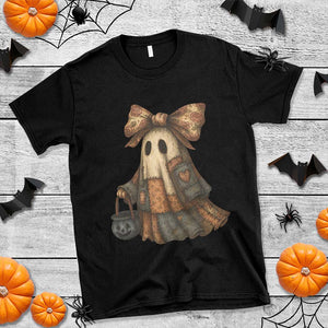 Halloween Vintage Denim Patchwork Spooky Ghost Coquette T Shirt TS11 Black Print Your Wear