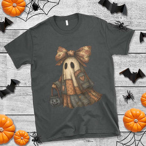 Halloween Vintage Denim Patchwork Spooky Ghost Coquette T Shirt TS11 Dark Heather Print Your Wear