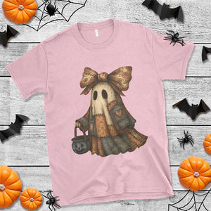 Halloween Vintage Denim Patchwork Spooky Ghost Coquette T Shirt TS11 Light Pink Print Your Wear