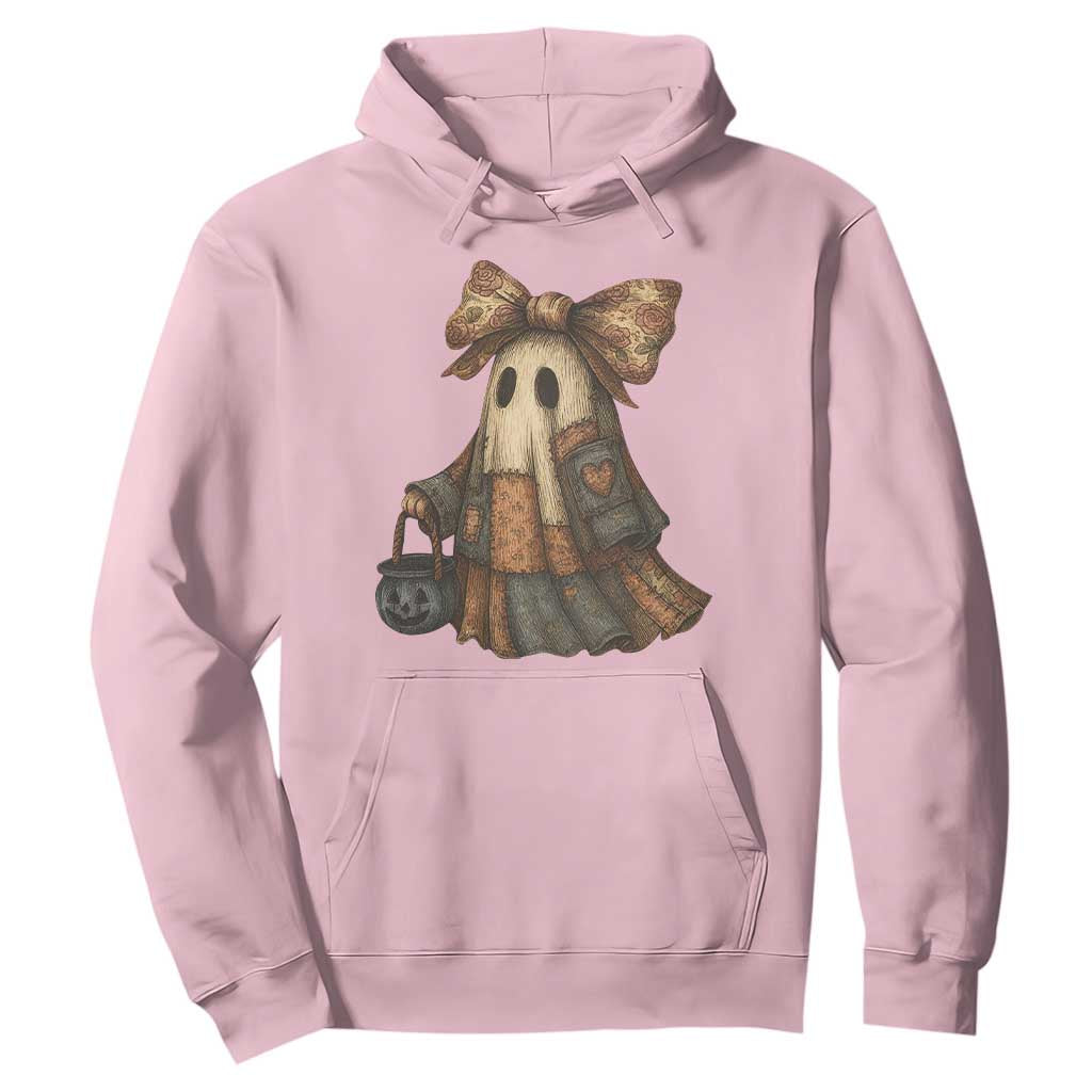 Halloween Vintage Denim Patchwork Spooky Ghost Coquette Hoodie TS11 Light Pink Print Your Wear