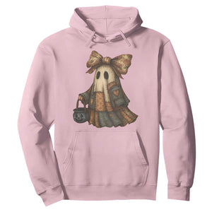 Halloween Vintage Denim Patchwork Spooky Ghost Coquette Hoodie TS11 Light Pink Print Your Wear