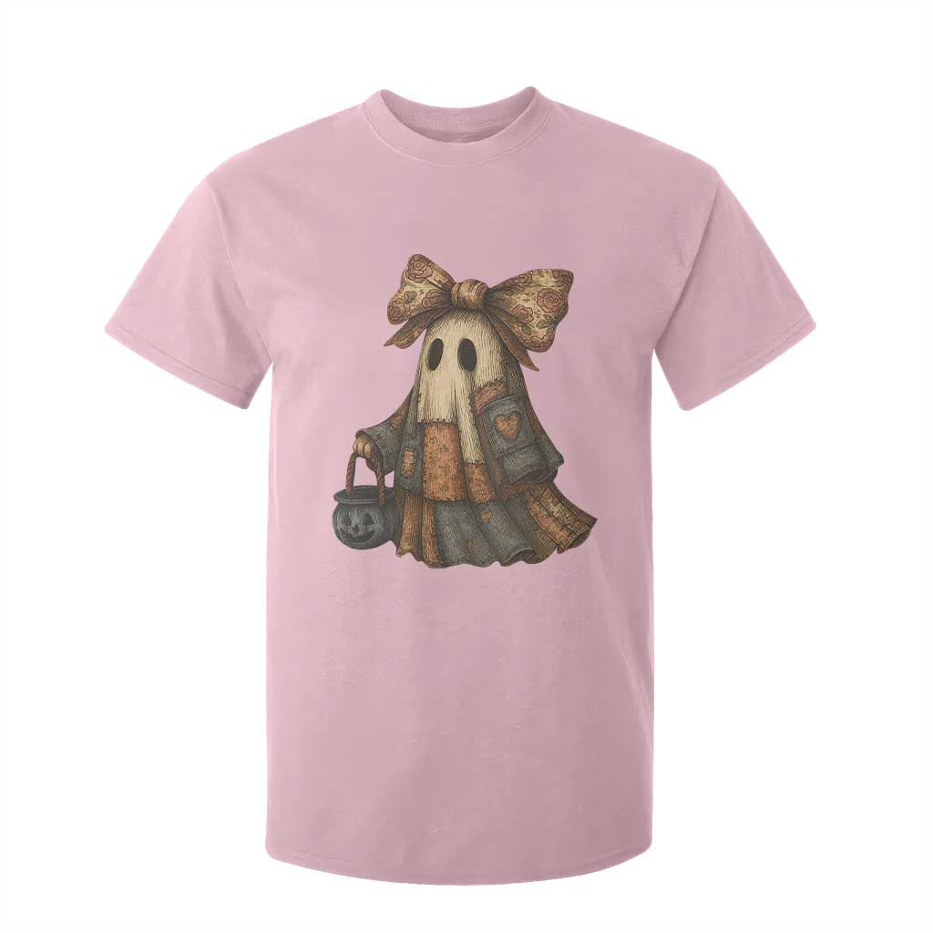 Halloween Vintage Denim Patchwork Spooky Ghost Coquette T Shirt For Kid TS11 Light Pink Print Your Wear