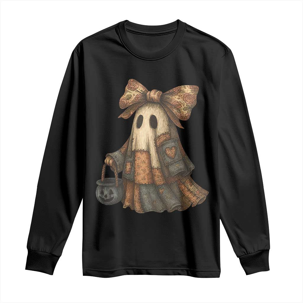 Halloween Vintage Denim Patchwork Spooky Ghost Coquette Long Sleeve Shirt TS11 Black Print Your Wear