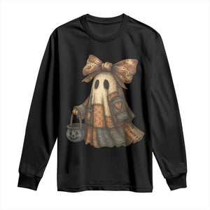 Halloween Vintage Denim Patchwork Spooky Ghost Coquette Long Sleeve Shirt TS11 Black Print Your Wear