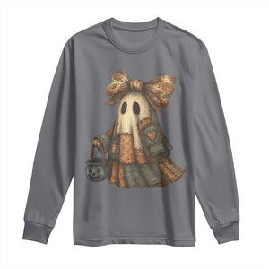Halloween Vintage Denim Patchwork Spooky Ghost Coquette Long Sleeve Shirt TS11 Charcoal Print Your Wear