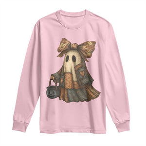 Halloween Vintage Denim Patchwork Spooky Ghost Coquette Long Sleeve Shirt TS11 Light Pink Print Your Wear