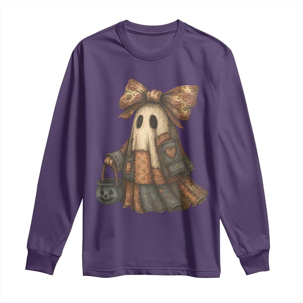 Halloween Vintage Denim Patchwork Spooky Ghost Coquette Long Sleeve Shirt TS11 Purple Print Your Wear