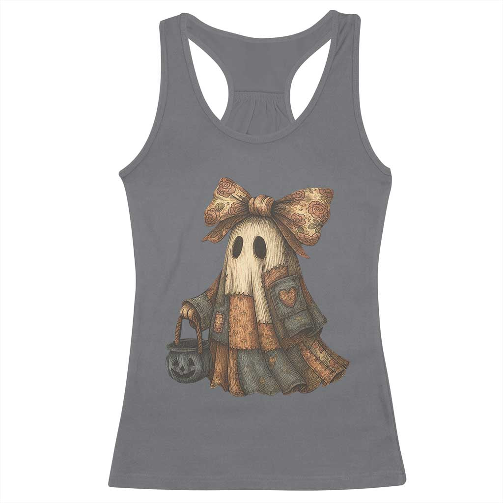 Halloween Vintage Denim Patchwork Spooky Ghost Coquette Racerback Tank Top TS11 Charcoal Print Your Wear