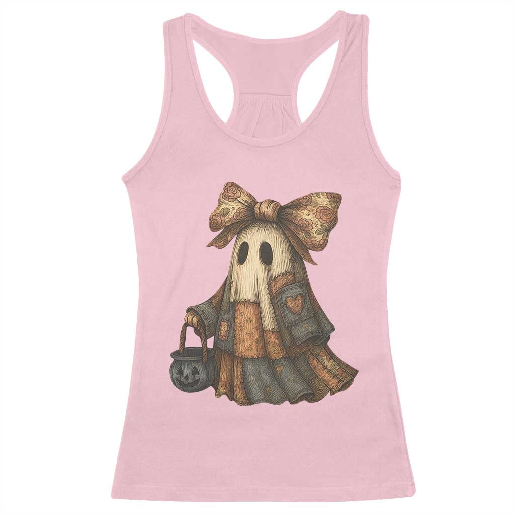 Halloween Vintage Denim Patchwork Spooky Ghost Coquette Racerback Tank Top TS11 Light Pink Print Your Wear