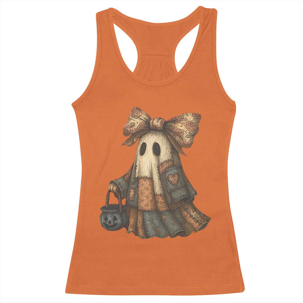 Halloween Vintage Denim Patchwork Spooky Ghost Coquette Racerback Tank Top TS11 Orange Print Your Wear