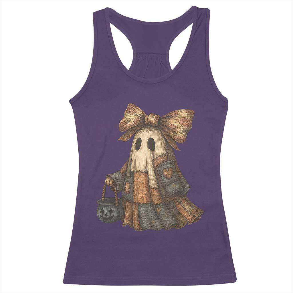 Halloween Vintage Denim Patchwork Spooky Ghost Coquette Racerback Tank Top TS11 Purple Print Your Wear