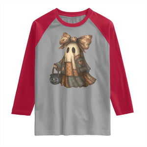 Halloween Vintage Denim Patchwork Spooky Ghost Coquette Raglan Shirt TS11 Sport Gray Red Print Your Wear
