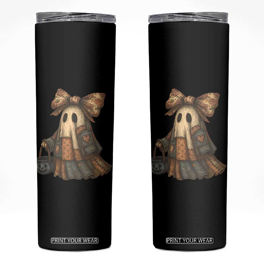 Halloween Vintage Denim Patchwork Spooky Ghost Coquette Skinny Tumbler TS11 Black Print Your Wear
