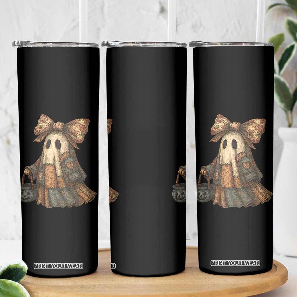 Halloween Vintage Denim Patchwork Spooky Ghost Coquette Skinny Tumbler TS11 Print Your Wear