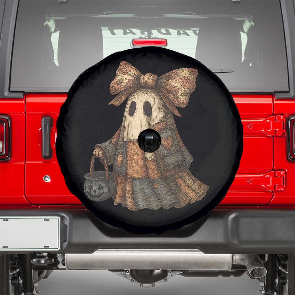 Halloween Vintage Denim Patchwork Spooky Ghost Coquette Spare Tire Cover TS11 Black Print Your Wear