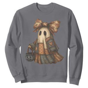 Halloween Vintage Denim Patchwork Spooky Ghost Coquette Sweatshirt TS11 Charcoal Print Your Wear