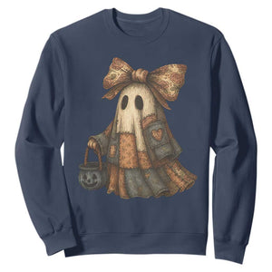 Halloween Vintage Denim Patchwork Spooky Ghost Coquette Sweatshirt TS11 Navy Print Your Wear
