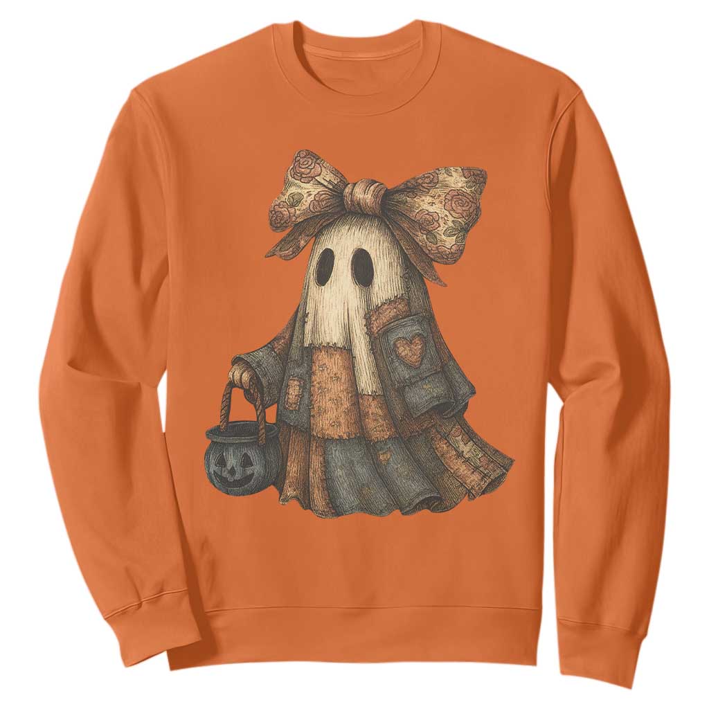 Halloween Vintage Denim Patchwork Spooky Ghost Coquette Sweatshirt TS11 Orange Print Your Wear