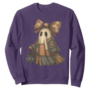 Halloween Vintage Denim Patchwork Spooky Ghost Coquette Sweatshirt TS11 Purple Print Your Wear