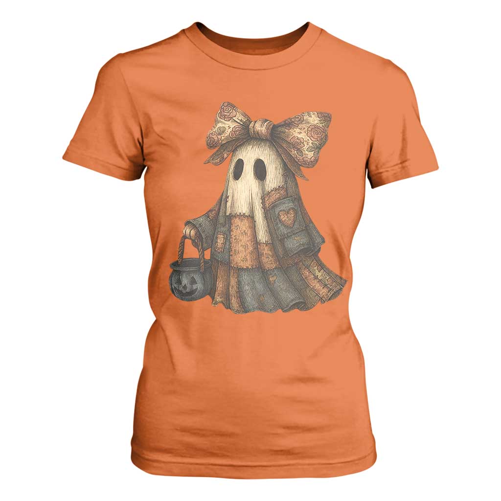 Halloween Vintage Denim Patchwork Spooky Ghost Coquette T Shirt For Women TS11 Orange Print Your Wear