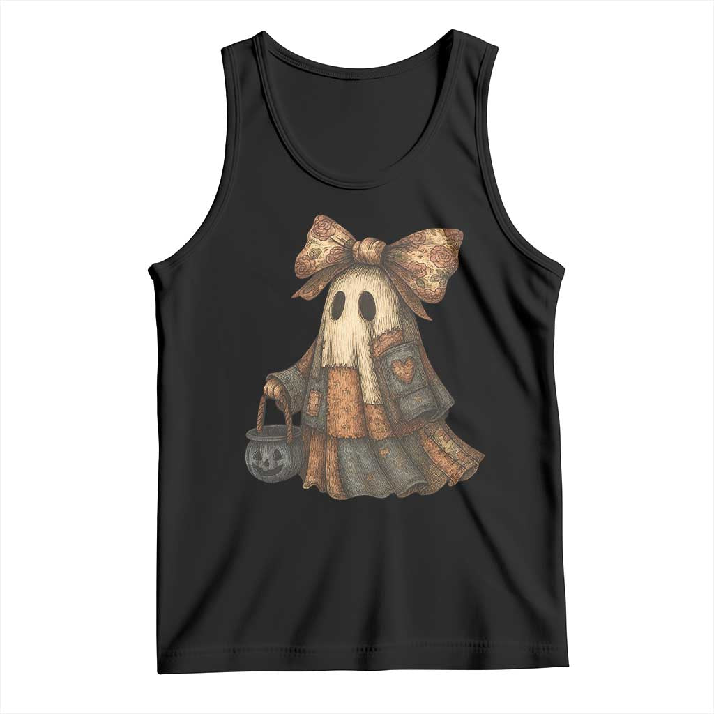 Halloween Vintage Denim Patchwork Spooky Ghost Coquette Tank Top TS11 Black Print Your Wear