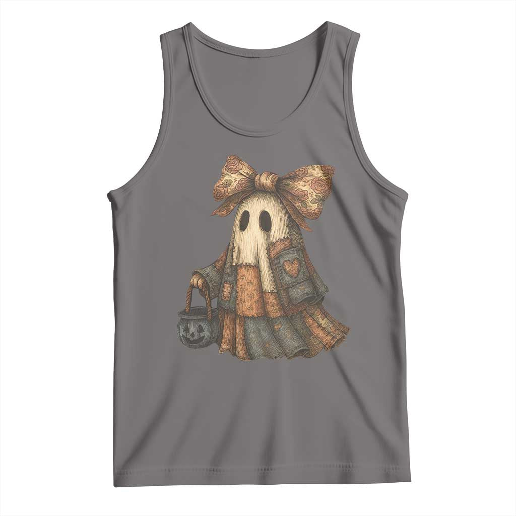 Halloween Vintage Denim Patchwork Spooky Ghost Coquette Tank Top TS11 Deep Heather Print Your Wear