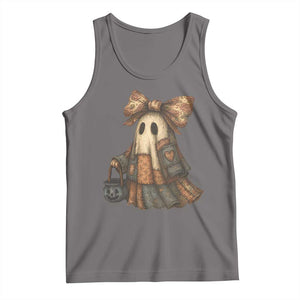 Halloween Vintage Denim Patchwork Spooky Ghost Coquette Tank Top TS11 Deep Heather Print Your Wear