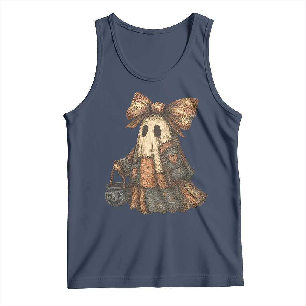 Halloween Vintage Denim Patchwork Spooky Ghost Coquette Tank Top TS11 Navy Print Your Wear