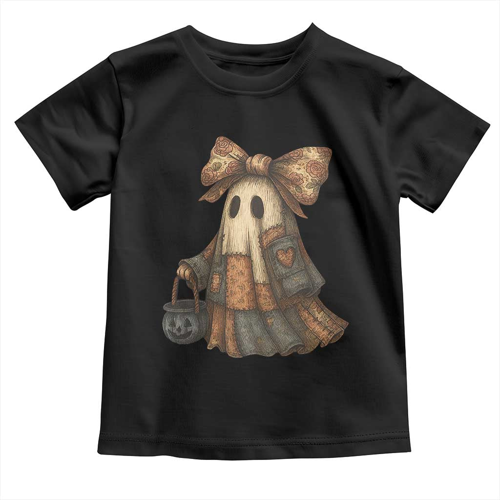 Halloween Vintage Denim Patchwork Spooky Ghost Coquette Toddler T Shirt TS11 Black Print Your Wear