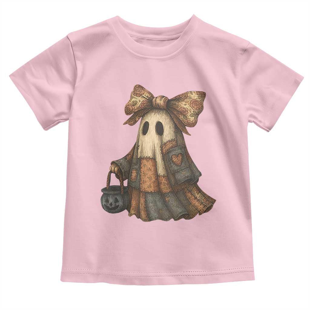 Halloween Vintage Denim Patchwork Spooky Ghost Coquette Toddler T Shirt TS11 Light Pink Print Your Wear