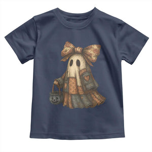 Halloween Vintage Denim Patchwork Spooky Ghost Coquette Toddler T Shirt TS11 Navy Print Your Wear