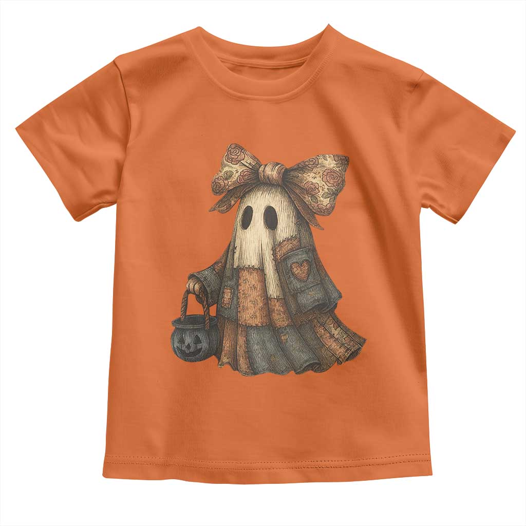 Halloween Vintage Denim Patchwork Spooky Ghost Coquette Toddler T Shirt TS11 Orange Print Your Wear