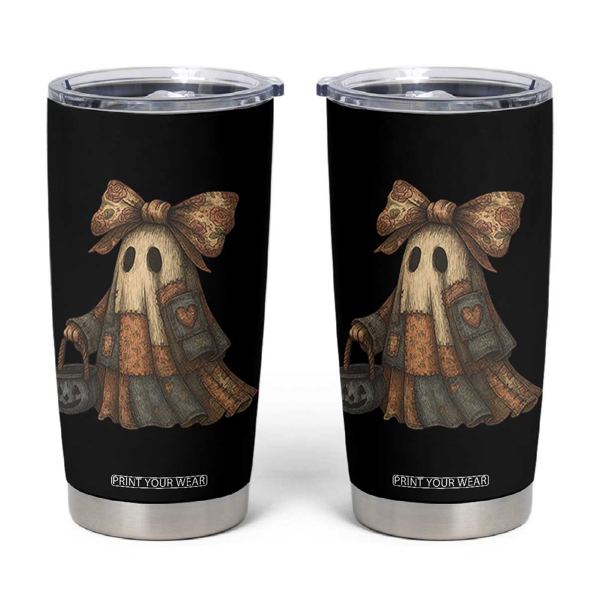 Halloween Vintage Denim Patchwork Spooky Ghost Coquette Tumbler Cup TS11 Black Print Your Wear