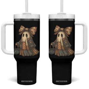 Halloween Vintage Denim Patchwork Spooky Ghost Coquette Tumbler With Handle TS11 One Size: 40 oz Black Print Your Wear