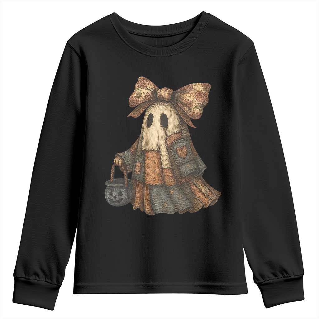 Halloween Vintage Denim Patchwork Spooky Ghost Coquette Youth Sweatshirt TS11 Black Print Your Wear