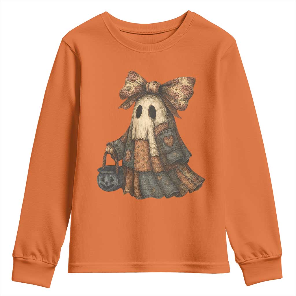 Halloween Vintage Denim Patchwork Spooky Ghost Coquette Youth Sweatshirt TS11 Orange Print Your Wear