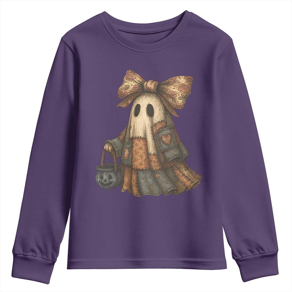Halloween Vintage Denim Patchwork Spooky Ghost Coquette Youth Sweatshirt TS11 Purple Print Your Wear