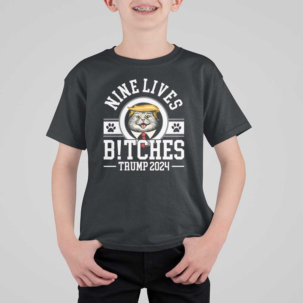 Funny Trump 2024 T Shirt For Kid Nine Lives Bitches Cat Blond Hair For Trump Paw TS11 Black Print Your Wear