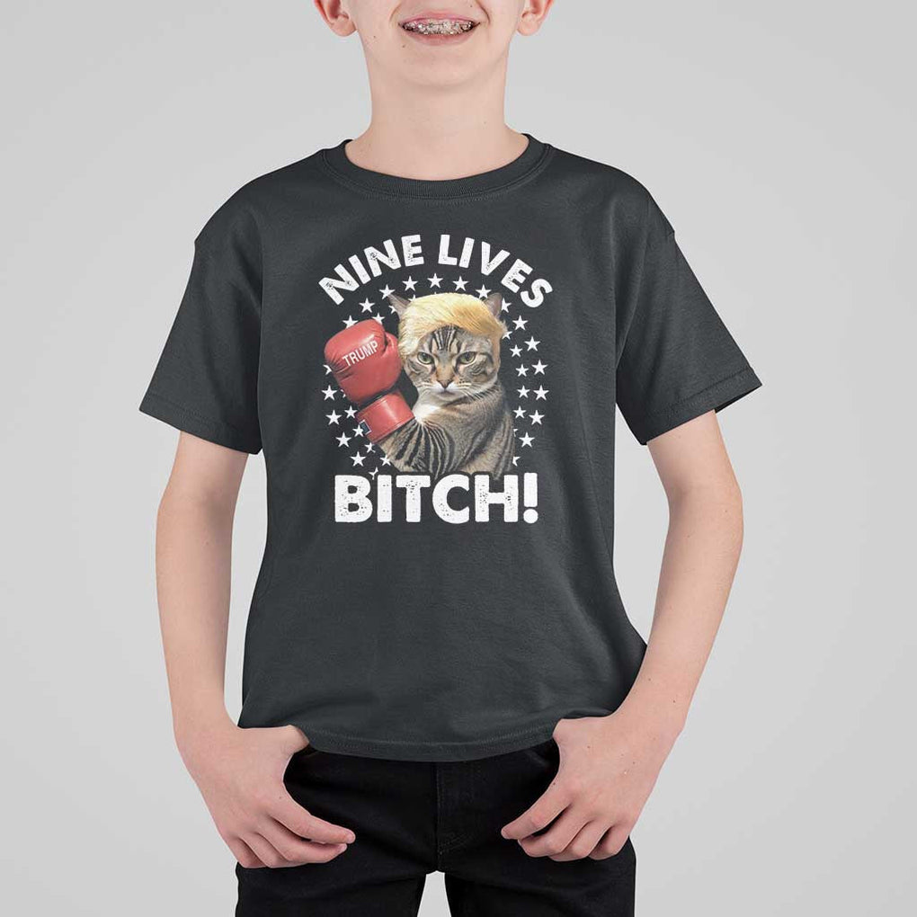 Funny Trump T Shirt For Kid Nine Lives Bitch Cat Trump Blond Hair Boxing TS11 Black Print Your Wear