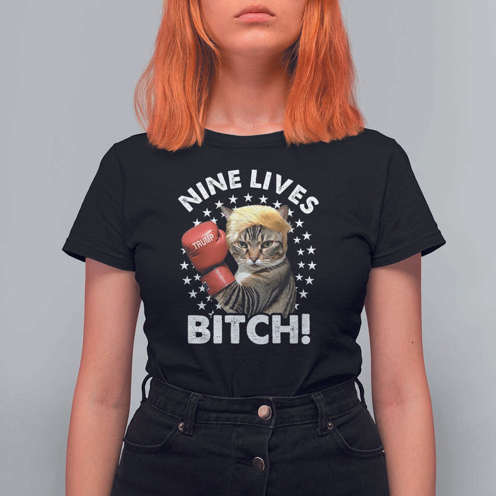 Funny Trump T Shirt For Women Nine Lives Bitch Cat Trump Blond Hair Boxing TS11 Black Print Your Wear